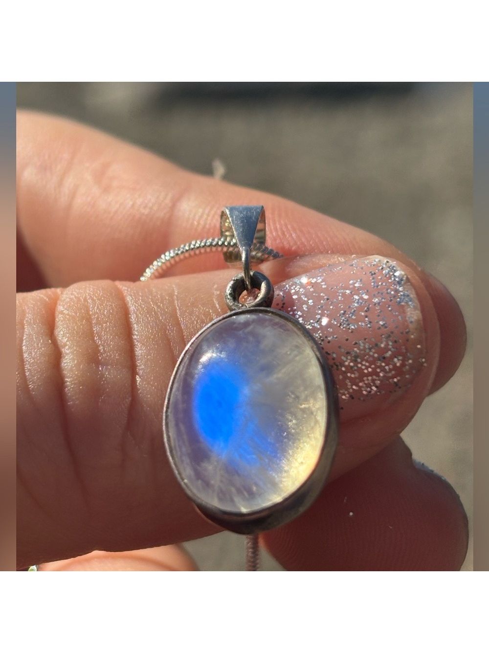 925 Sterling Silver Rainbow Moonstone Pendant Rare Blue Flash Moonstone Necklace